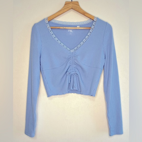 PacSun Pac Cares Light Blue Ribbed Long Sleeve Top Women’s Size M - Picture 1 of 4